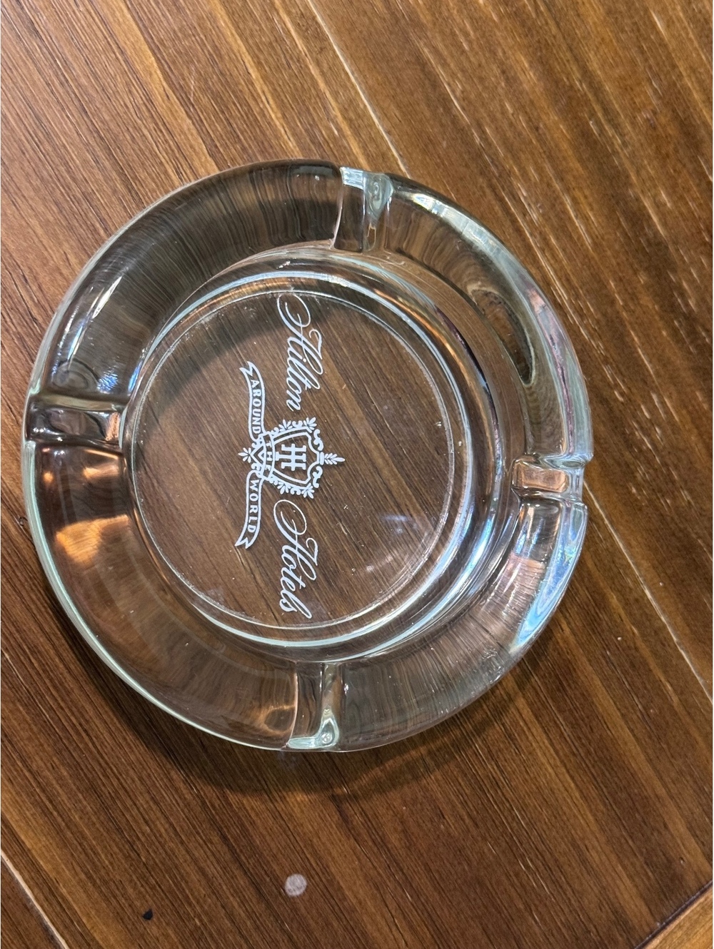 Vintage Hilton Hotels Around the World Glass Ashtray 4.5” Hotel Memorabilia